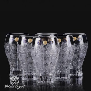 Hand-Cut Czech Lead Crystal Long Drink Glasses - Set of 6