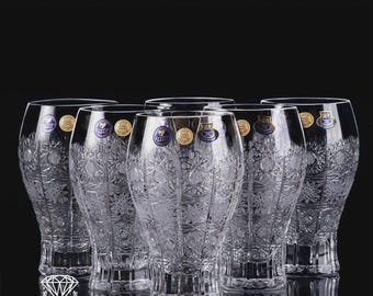 Hand-Cut Czech Lead Crystal Long Drink Glasses - Set of 6