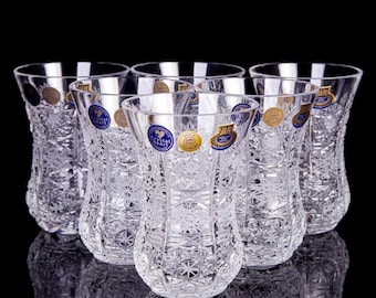 Hand Cut crystal tea glasses - set of 2Pcs - Height 15cm