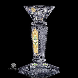 Bougeoir en cristal avec ornements dorés - Décoration élégante H250 mm