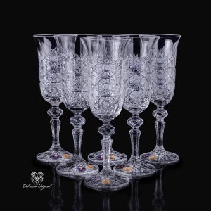 Rich Cut Champagne Crystal Glasses Set Of Six