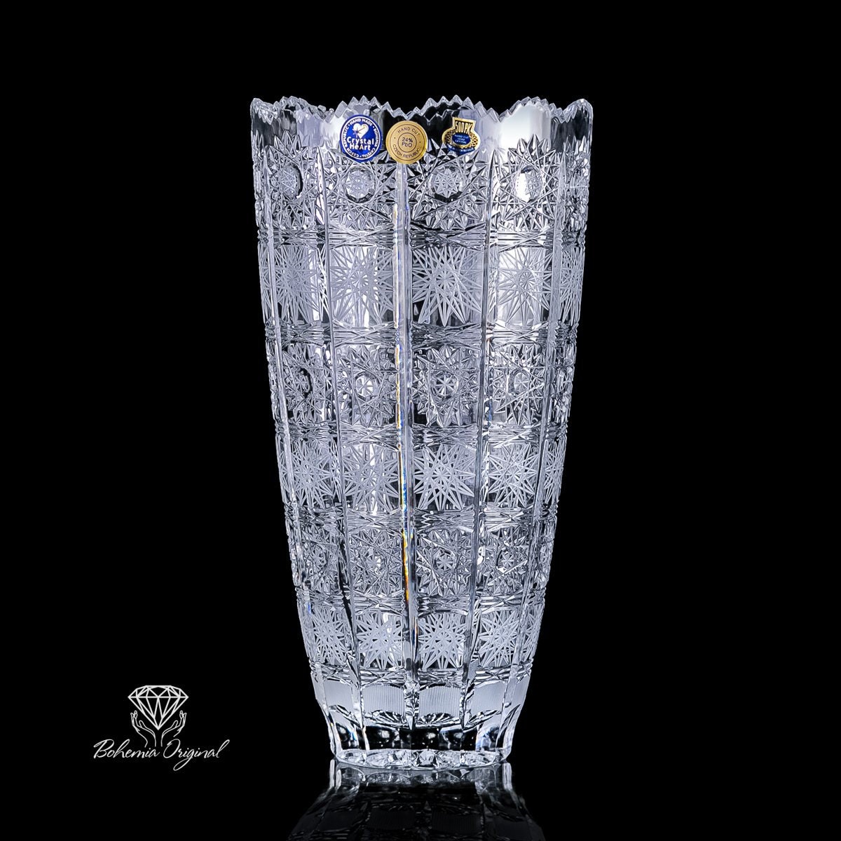 ボヘミアクリスタル BOHEMIA CRYSTAL ハンドカット　花瓶 大きなハンドカットのボヘミアクリスタル花瓶 - Etsy 日本