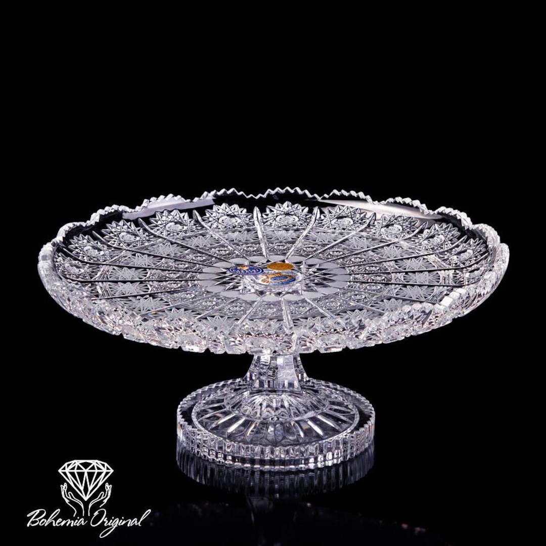手作りのボヘミアンクリスタルの脚付きボウル – 315 mmの贅沢な