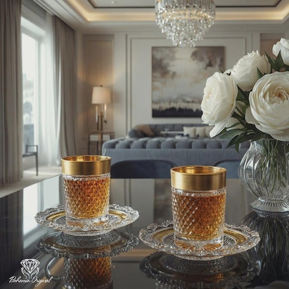 Bohemian Crystal Tea Glass Set With Real Gold – Classic Hand-cut