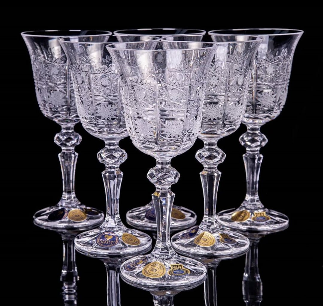 Set of 6 Bohemia Crystal Wine Glasses: 640ml Barbara