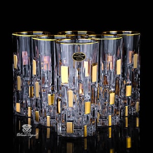 Etna Collection – Handcrafted Czech Crystal Long Drink Glass Set with Real Gold Decoration