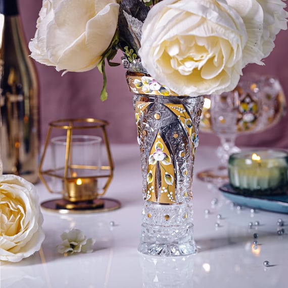 Gold Design Bohemia Crystal Vase - Etsy