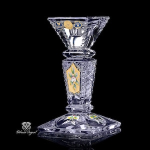 Bougeoir en cristal avec ornements dorés - Décoration élégante H205 mm