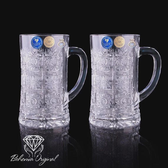 ビールジョッキ 500ml、ハンドカット ボヘミア クリスタル、2 個セット