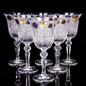 Verres à vin en cristal de Bohême 6 pièces 170 ml. Ensemble de lunettes en cristal pur. Charmes de vin. Lunettes faites main