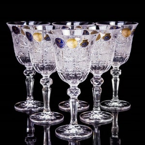 Handmade Bohemia Crystal Wine Glasses Set - 170ml, 6pcs