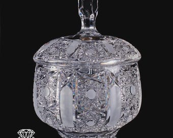 Handcut Bohemia Crystal Sugar Bowl With Lid