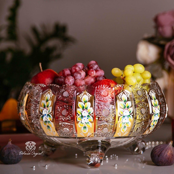 Bohemian Crystal Bowl: Handcrafted Czech Gold Enamel Decor - Etsy