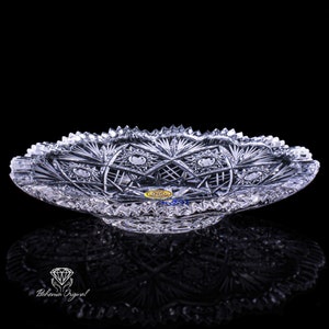 Handcut Lead Crystal Plate: Round Czech Glass Centerpiece