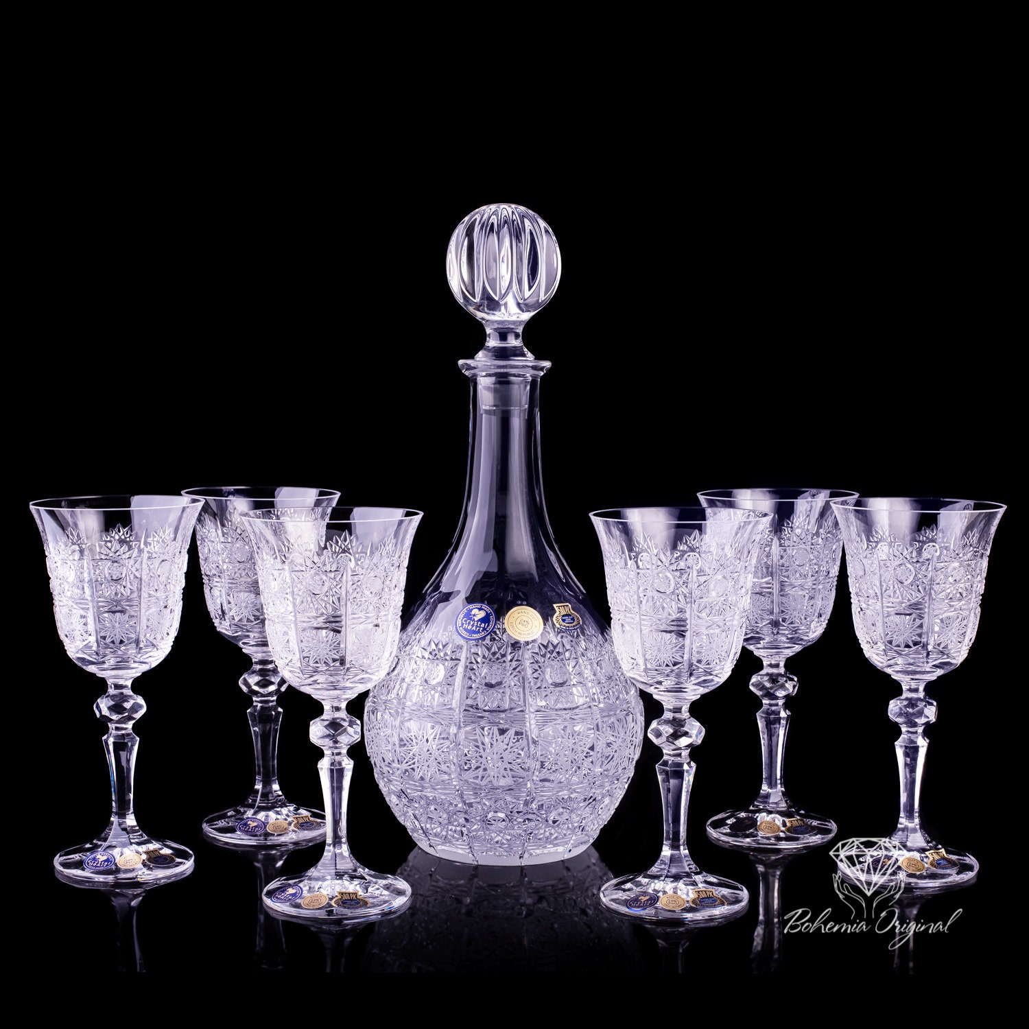 Traditional Bohemia Crystal White Wine Set 6+1 - Etsy