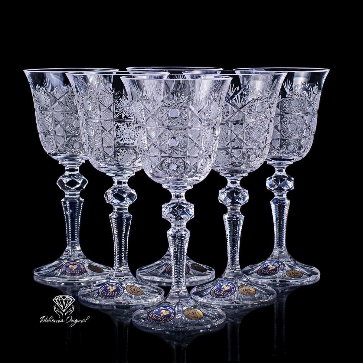 Rich Cut Crystal Wine Glasses 6pcs 170ml. Crystal Pure Glasses Set. Wine Charms. Handmade Glasses