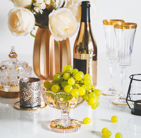 チェコのボヘミアンのクリスタルカットガラスボウル 約20cm ボヘミアン