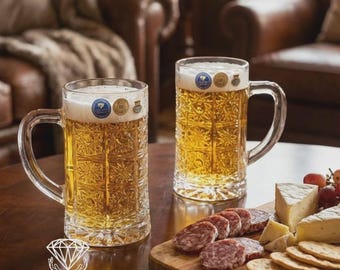 ビールジョッキ 500ml、ハンドカット ボヘミア クリスタル、2 個セット