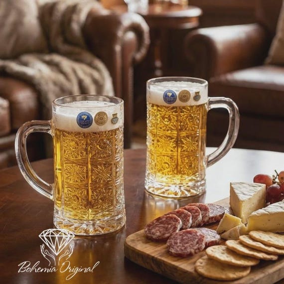 ビールジョッキ 500ml、ハンドカット ボヘミア クリスタル、2 個セット