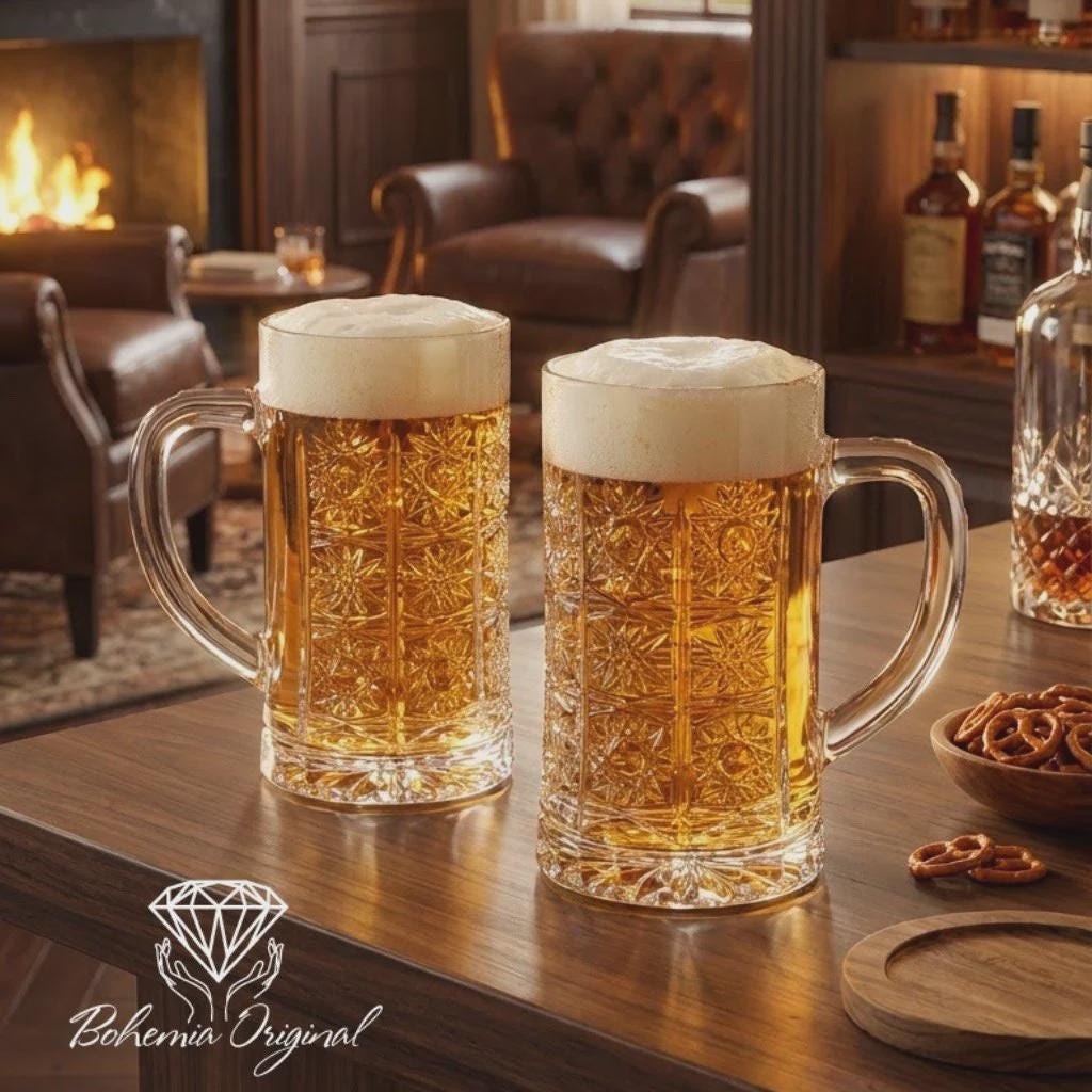 ビールジョッキ 500ml、ハンドカット ボヘミア クリスタル、2 個セット