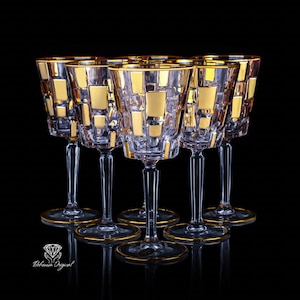 Etna Collection – Handcrafted Czech Crystal Wine Glass Set with Real Gold Decoration
