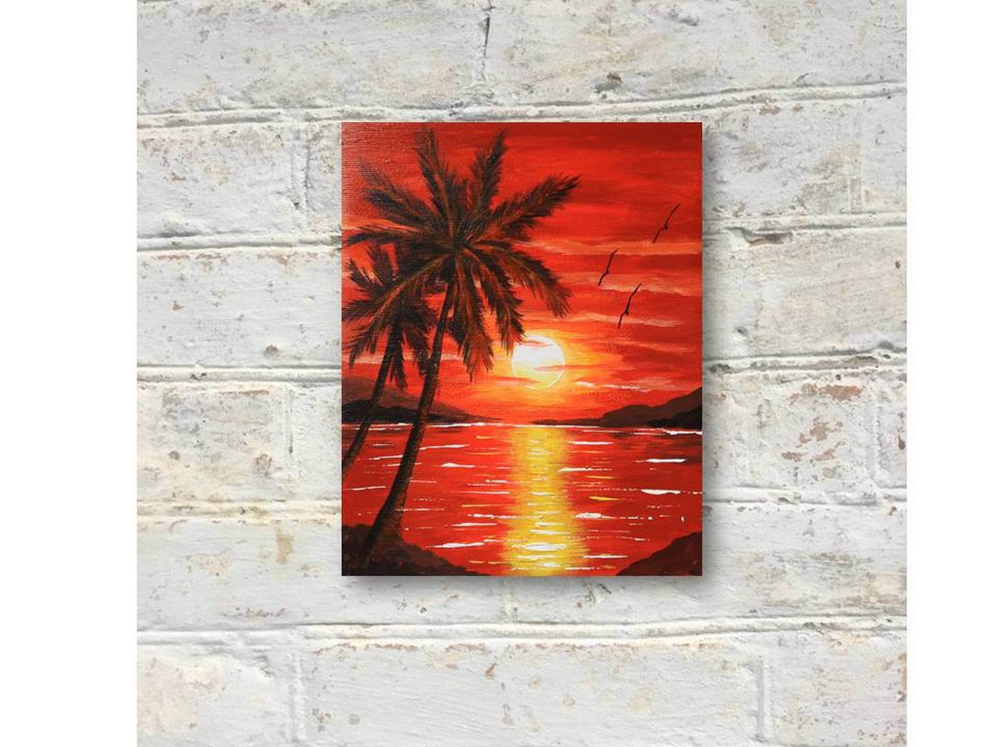 Sunset Acrylic Painting on Canvas Original Artwork Palm Tree Art Ocean ...