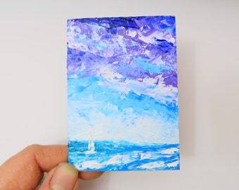 Laguna Beach Painting ACEO Impasto Seascape Original Art California Small Painting Aceo Card by 2.5 by 3.5 in by Julia Datta