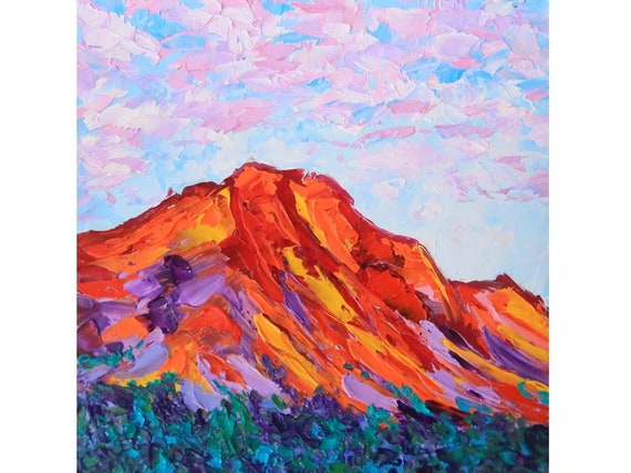 Mountains Acrylic Modeling Paste Painting Size 16x16 Inches 