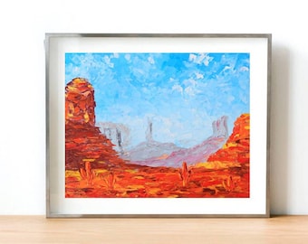 Arizona Painting Mountain Original Art Southwest Landscape Impasto Oil Painting Small Artwork Above Bed Art 8 by 10" by Julia Datta