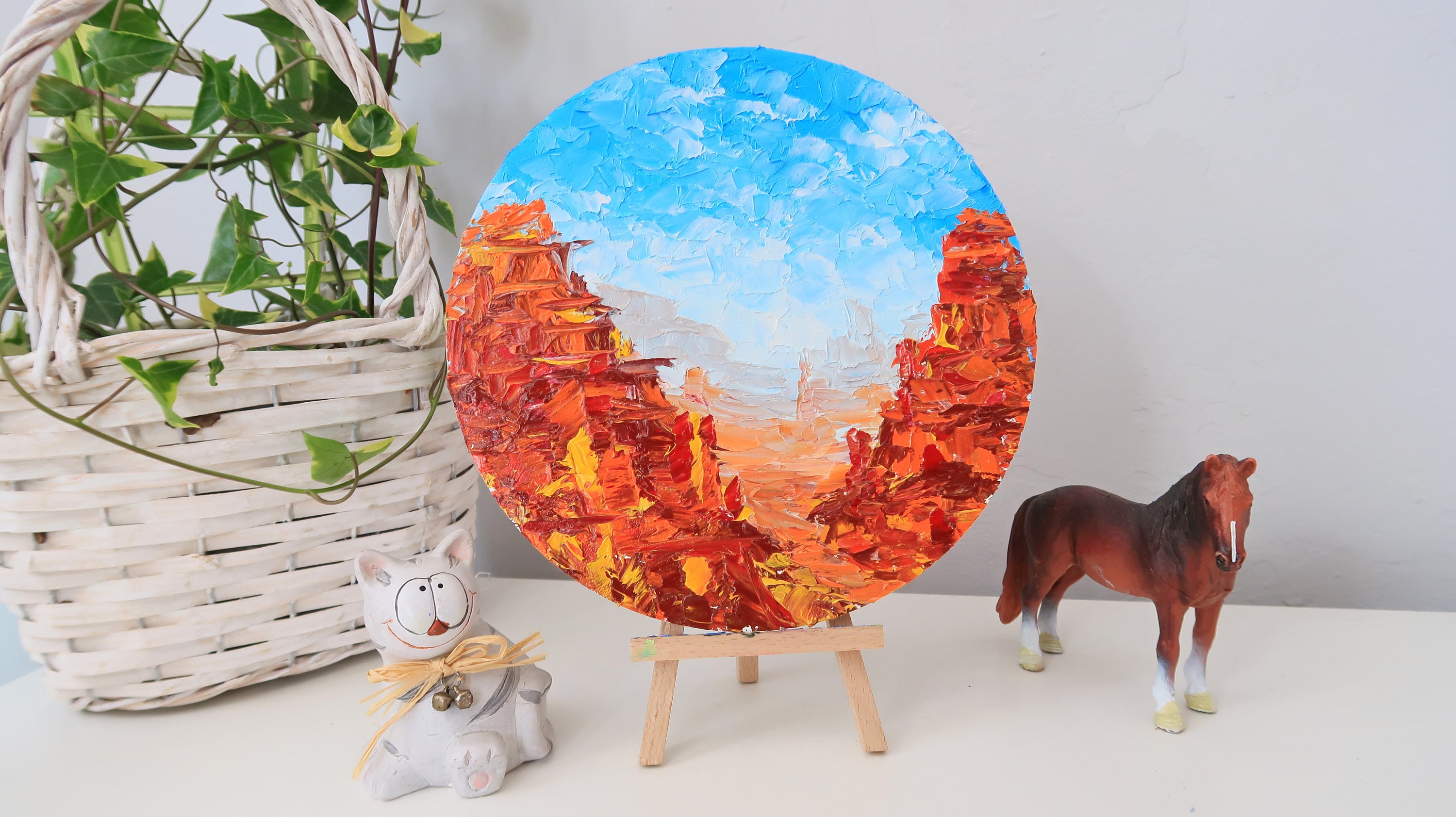 Arizona Painting Mountain Round Original Art Southwest Landscape