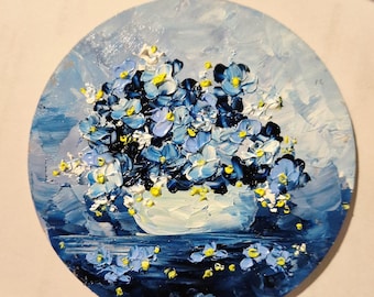 忘れな草の絵画 丸い花柄 オリジナルアートフラワー 小さな絵画