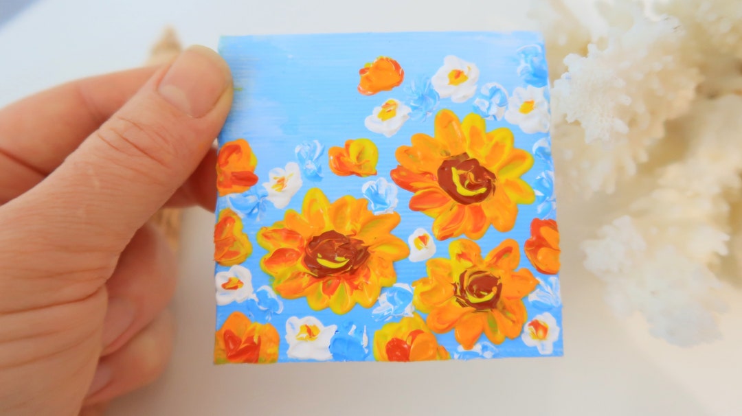 Sunflower Painting Floral Original Art Small Painting Impasto Above Bed ...