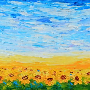 Digital file Ukrainian artist Ukrainian landscape Yellow and blue Sunflowers Painting Digital download JPG file Instant download