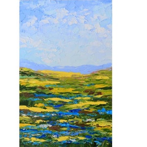 Bluebonnets Texas Malerei Original Kunstwerk Blumen Bluebonnets Malerei Wildblumen Kleines Kunstwerk Impasto Malerei 8 x 5 &quot;von Julia Datta