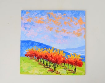 Vineyard Painting Original Artwork Napa Valley California Vineyard Impasto Oil Artwork  Above Bed Art 6 by 6" by Julia Datta