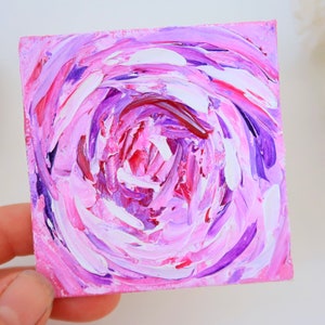Pink Rose Painting Original Art Floral Impasto Oil Painting Small Painting Original Art Above Bed Art 6 by 6" by Julia Datta