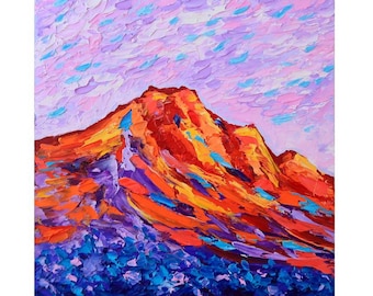 Arizona Painting Mountain Original Art Southwest Landscape Impasto Oil Painting Small Artwork Above Bed Art 6 by 6" by Julia Datta