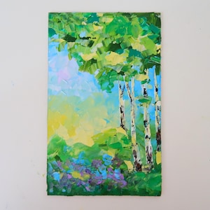 Abedul árboles pintura impasto árboles óleos Obras de arte pequeña pintura arte arte original pintura de paisaje 8 por 5 en por Julia Datta