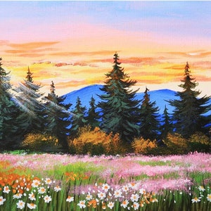 Sunset acrylic Painting on Canvas, Original Art, Abstract Art, Sunset Sky Art, Countryside Artwork, Clouds Art, Small Painting  Julia Datta
