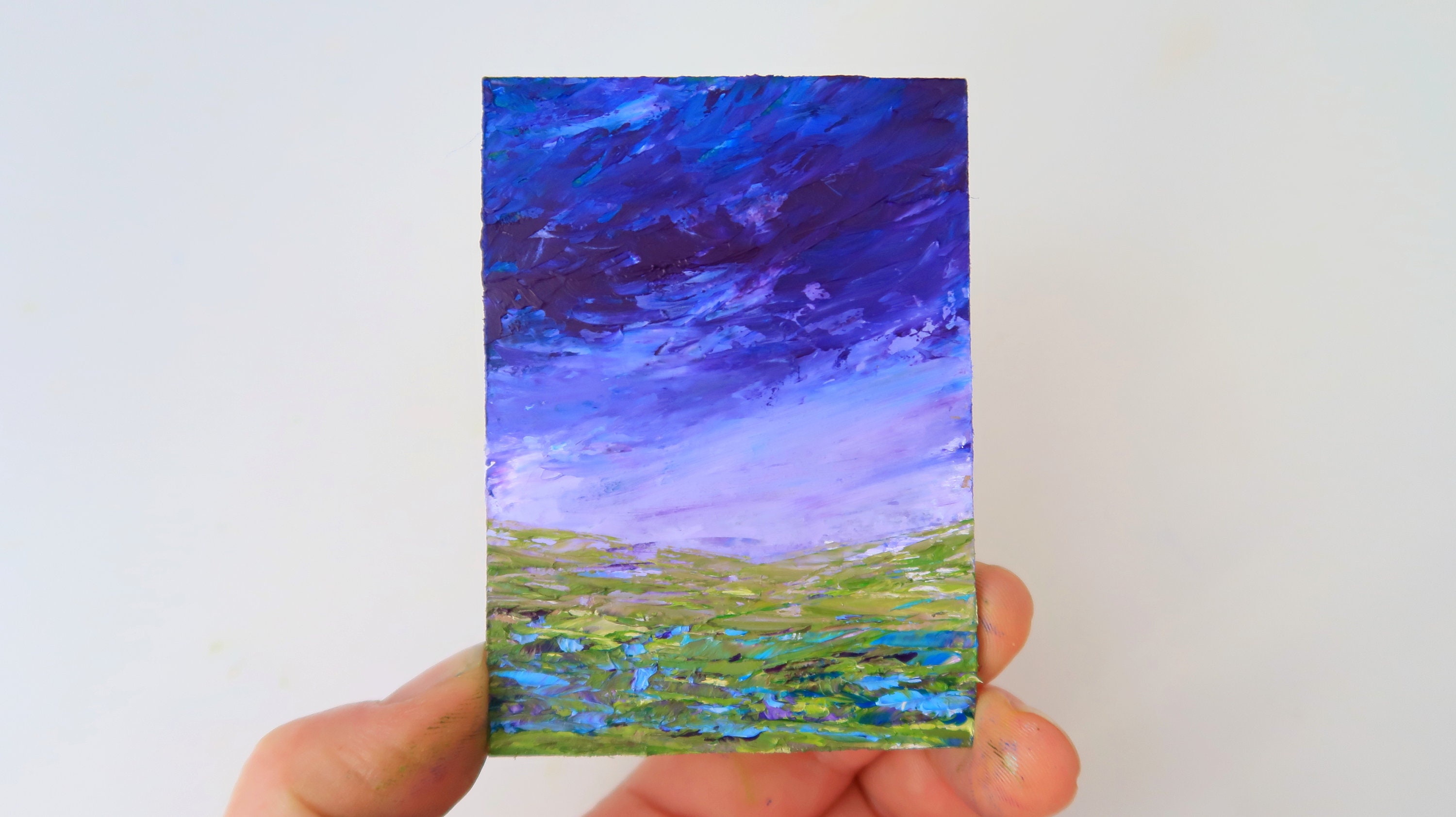 トスカーナの絵画 ACEO インパスト ラベンダー アート イタリアの風景
