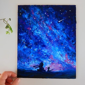 Pintura do Pequeno Príncipe, Via Láctea, Arte Original, Pintura a Óleo de Galáxia, Arte de Parede de Galáxia, Pintura Espacial, Céu Noturno, Arte de Parede de Estrelas, Decoração de Casa