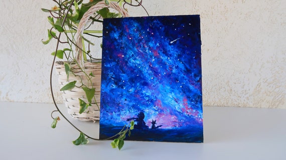 星の王子さまの絵画 天の川 オリジナルアート 銀河油絵 銀河壁アート