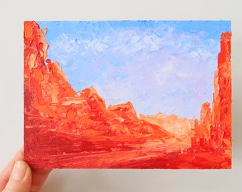Arizona Painting Mountain Original Art Southwest Landscape Impasto Oil Painting Small Artwork Above Bed Art 5 by 7" by Julia Datta