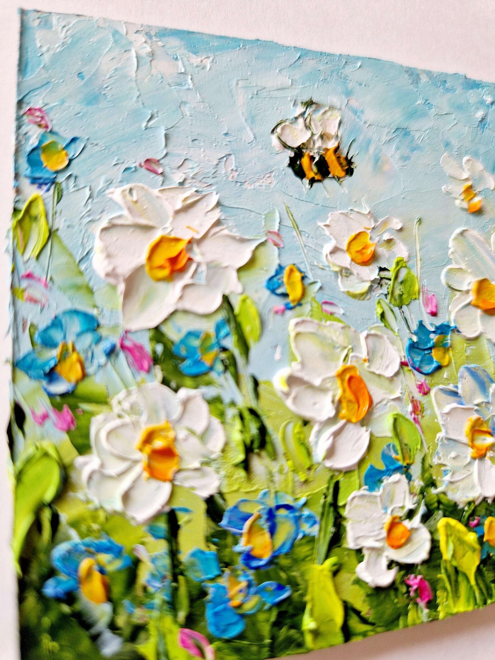 Daisy Paintin Bee Painting Floral Original Art Flower Small Painting ...