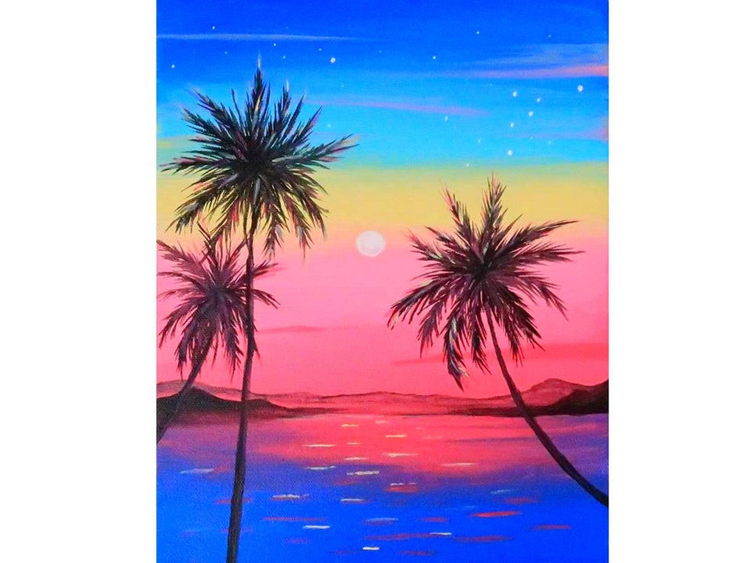 Sunset Palm Tree Acrylic Painting on Canvas Original Art Ocean Art ...