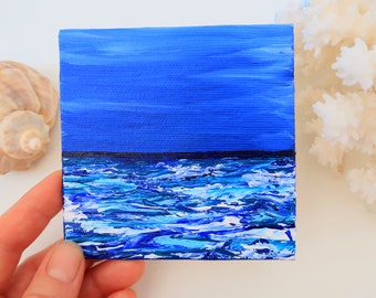 Laguna Beach Painting Impasto Seascape Original Art California Small Painting by 4 by 4 in by Julia Datta