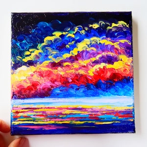 Strand Wandbild Original Seelandschaft Gemälde Kalifornien Küsten Ozean Impasto Gemälde Kleines Gemälde über dem Bett Kunst 8 x 8in von Julia Datta