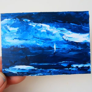 Laguna Beach Painting ACEO Impasto Seascape Original Art California Small Painting Aceo Card di 2.5 di 3.5 in di Julia Datta