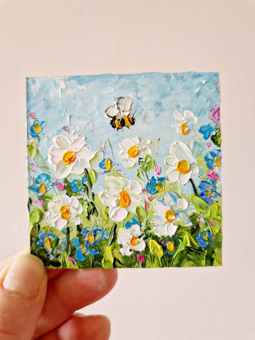 Daisy Paintin Bee Painting Floral Original Art Flower Small Painting ...