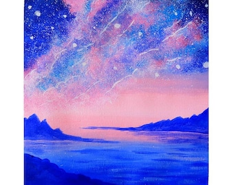 Milky Way Original Painting on Canvas Galaxy Acrylic Painting Galaxy Wall Art Space Painting Night Sky Wall Art 8 by 8 in by Julia Datta